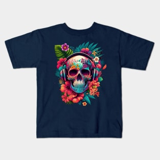 Colorful Floral Skull head design #5 Kids T-Shirt